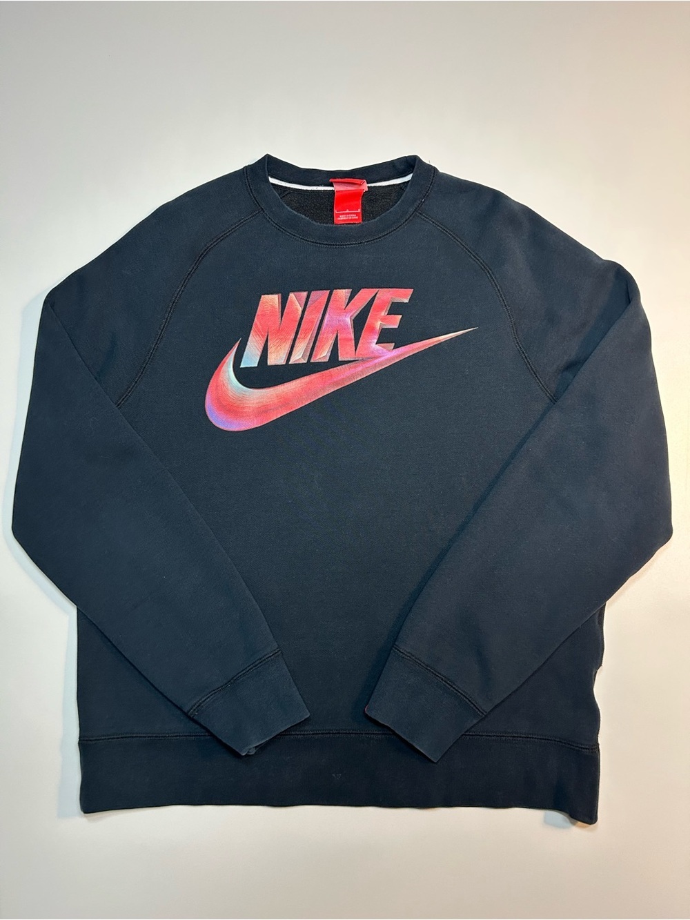 Nike Black Crewneck Sweatshirt Iridescent Gradient Swirl Logo Pullover Mens